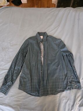 Brooks Brothers Teal and Navy Geometric Dress Shirt
